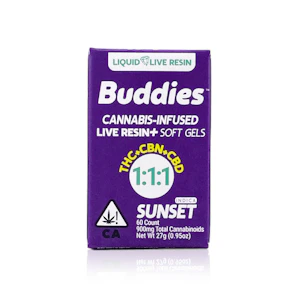 BUDDIES - BUDDIES - Capsules - Sunset - THC:CBD:CBN - Liquid Live Resin - 1:1:1 - 60-Count - 300MG