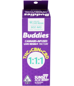 Buddies - Sunset Acai Berry Live Resin (I) | 900mg 1:1:1-THC:CBN:CBD Tincture | Buddies