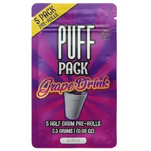 Puff Prerolls - Puff Pack Grape Drink, 5pk Pre-rolls .5g each