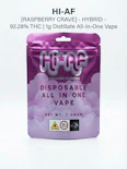 Raspberry Crave - Hybrid - 92.28% THC | 1g Distillate All-In-One Vape | Hi-AF - OO6 BACK