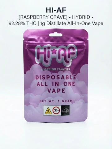 Hi*AF - Raspberry Crave - Hybrid - 92.28% THC | 1g Distillate All-In-One Vape | Hi-AF - OO6 BACK