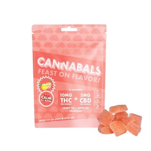 Cannabals - Peach Yuzu Calm -Indica- THC (+50mg CBD) Gummies | 100mg 10 Pack | Cannabals -d7 front