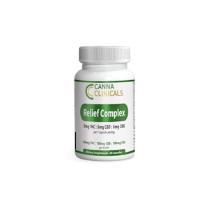 Canna Clinicals | Edible | Capsules- Relief Complex | 100mg THC, 100mg CBD, 100 mg CBG 10