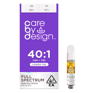 CARE BY DESIGN - Care By Design Low THC Full Spectrum 40:1 Vape Cartridge 1g