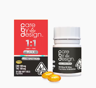 CARE BY DESIGN - Care By Design 1:1 MAX Full Spectrum CBD Soft Gels 1000mg THC 10ct