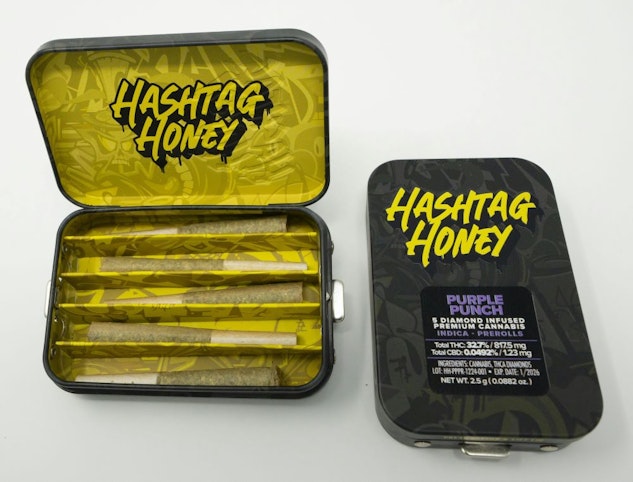 Hashtag Honey - Purple Punch - Hybrid | 5 Diamond Infused Premium Pre-Rolls - 2.5g | Hashtag Honey   -ll5
