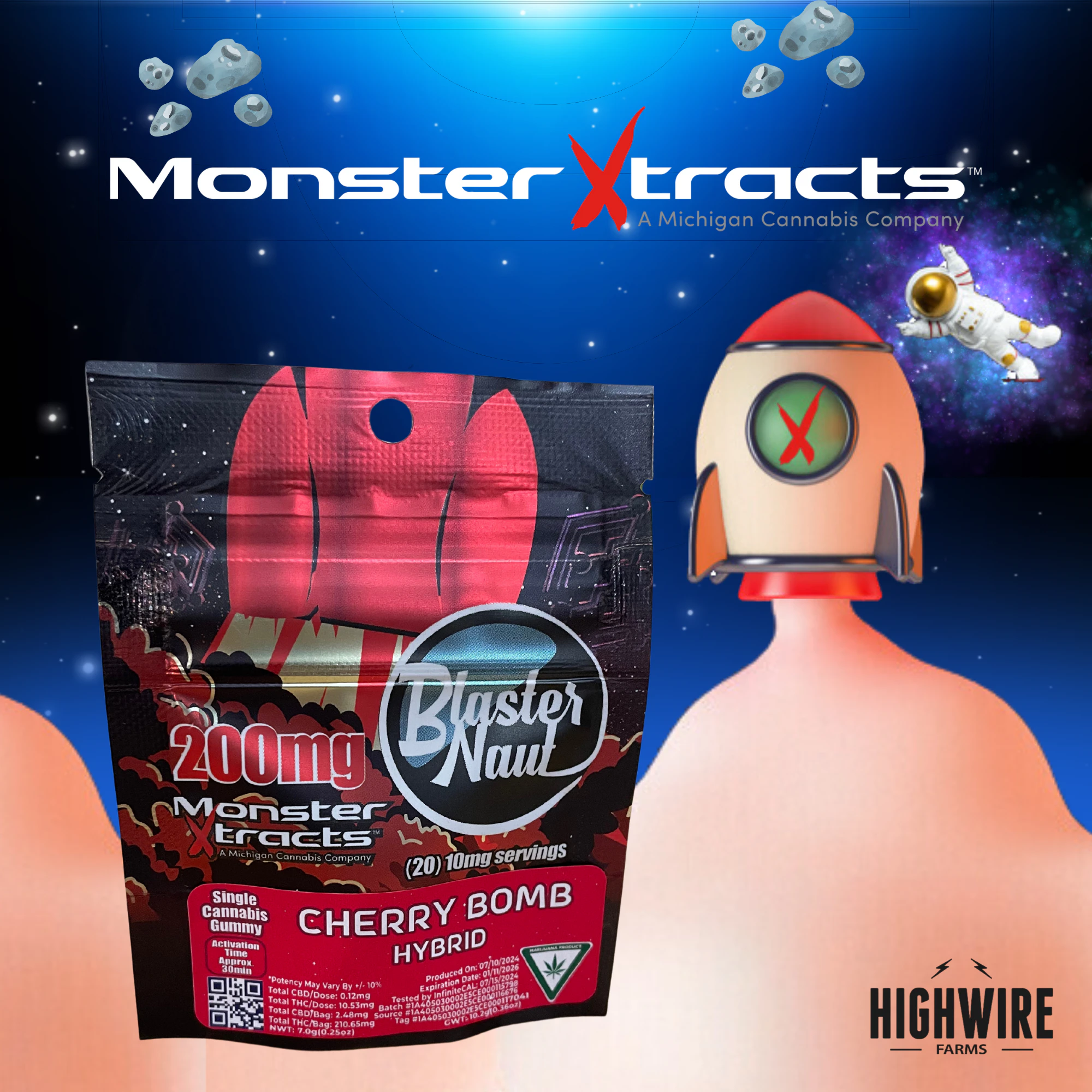 Monster Xtracts - Monster BlasterNaut Gummies Cherry Bomb 200mg (Hybrid) Main Image
