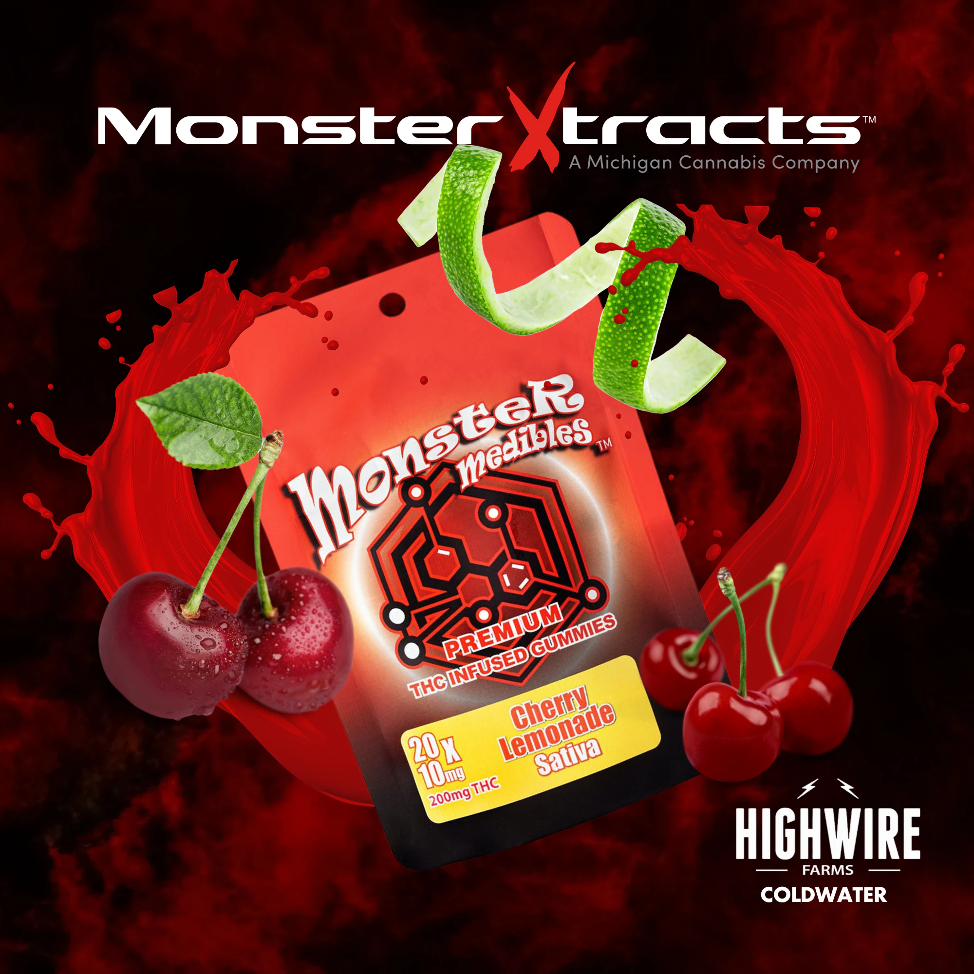 Monster Xtracts - Monster Gummies Cherry Lemonade 200mg (Sativa) Main Image