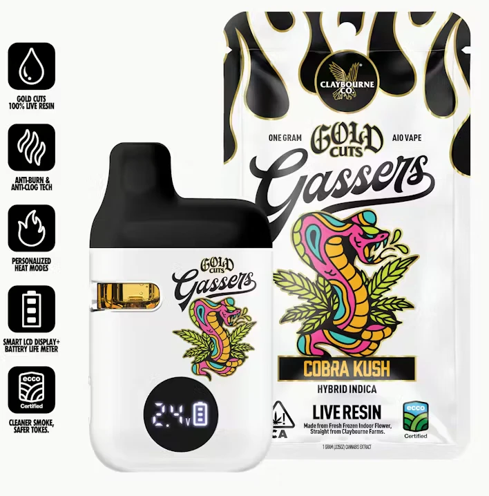 Claybourne Co. - Claybourne Gold Cuts Live Resin Gassers AIO 1g Cobra Kush Main Image