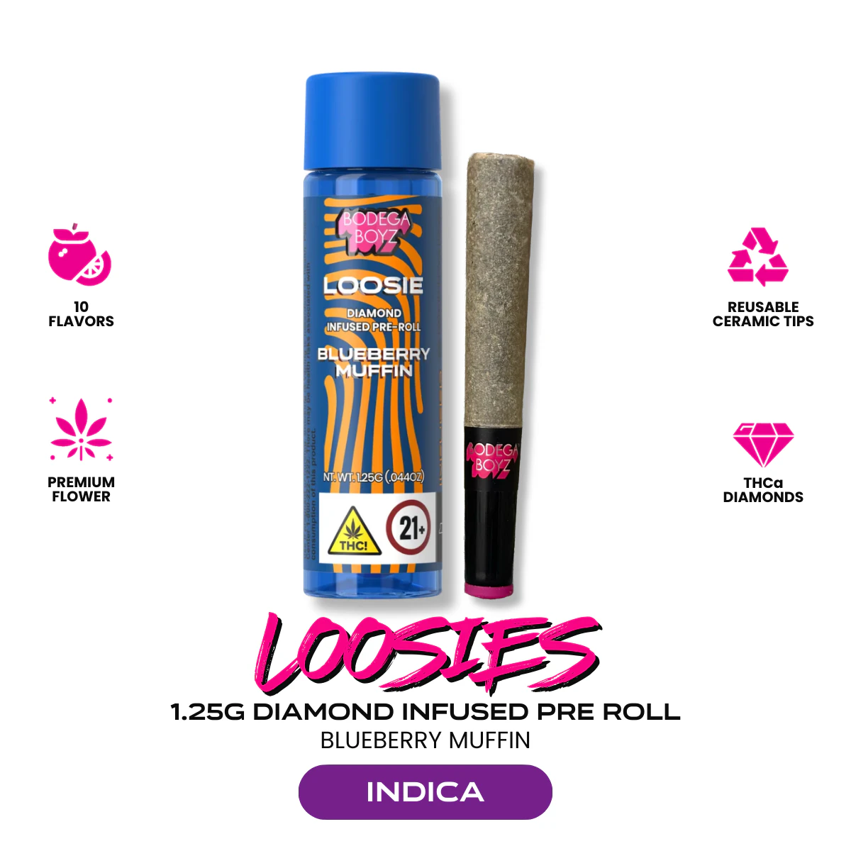 Bodega Boyz - Bodega Boyz | Blueberry Muffin | Loosies Diamond Infused Preroll | 1.25g | 1 Ceramic Pre-Roll | Indica Main Image