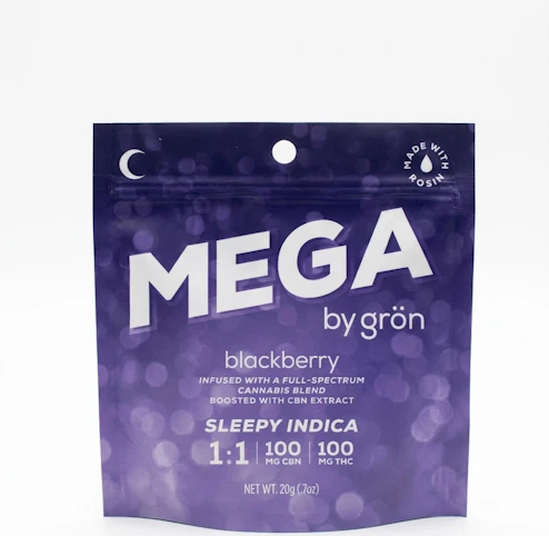 GRON - Blackberry -Indica- 100mg 1 piece Mega Gummy (Edible) | Grön       -PP3 Back