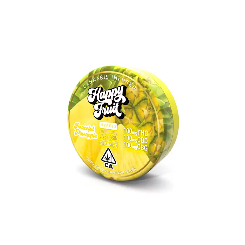 Happy Fruit - Happy Fruit x Pistil Whip | Peaceful Pineapple 100mg THC | 100mg CBD | 100mg CBG (Hybrid) - Solventless Live Rosin Gummies Main Image