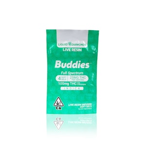 BUDDIES - BUDDIES - Capsule - Indica - THC Soft Gel 25MG - Liquid Live Resin - 4-Count - 100MG