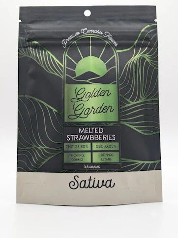 GOLDEN GARDEN - Melted Strawberries - Sativa- 28.80% THC | Craft Cannabis Flower - 3.5g | Golden Garden - Q9 FRONT