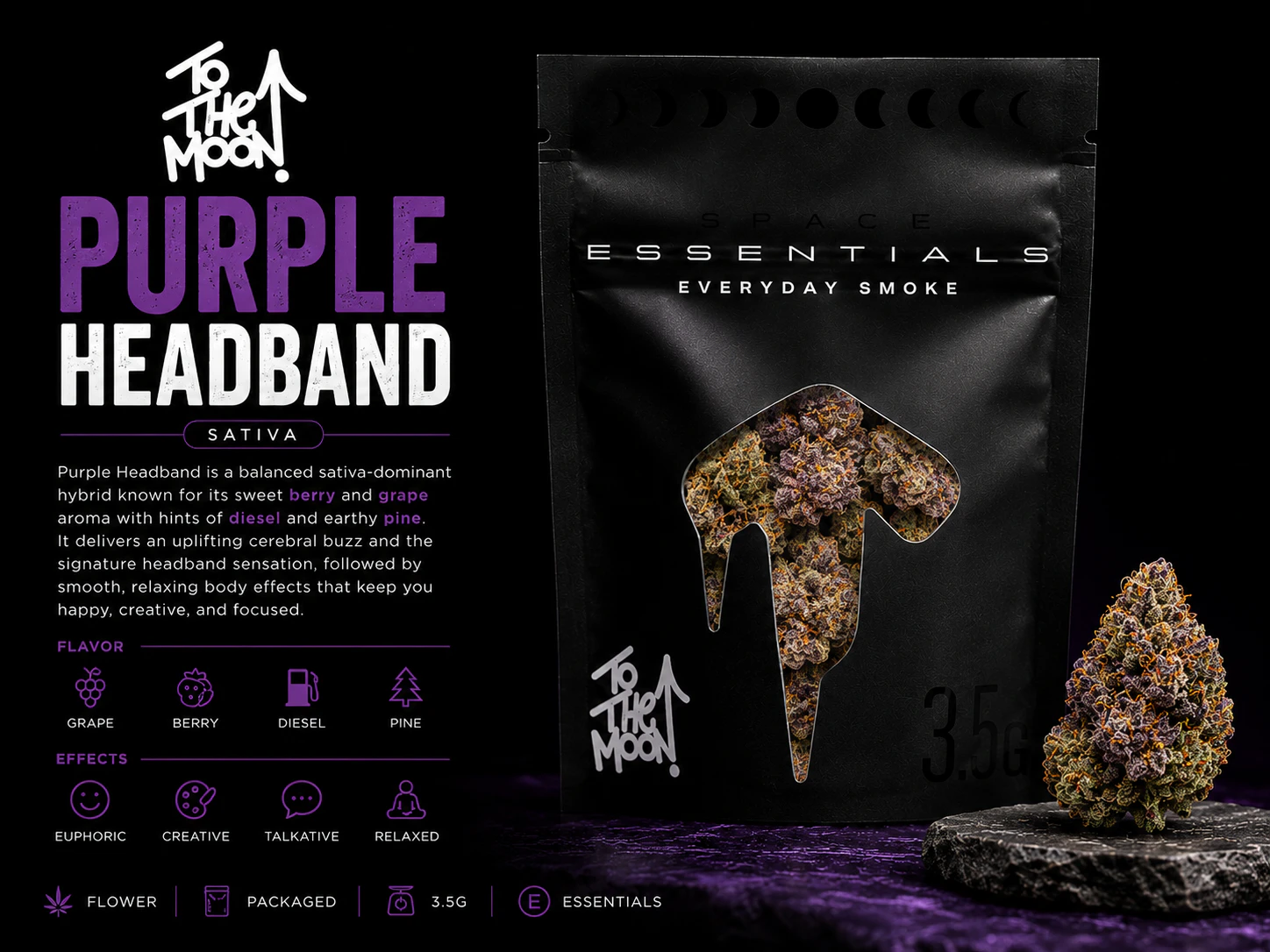 To The Moon - TTM | 3.5g Mylar | Purple Headband | Sativa Main Image