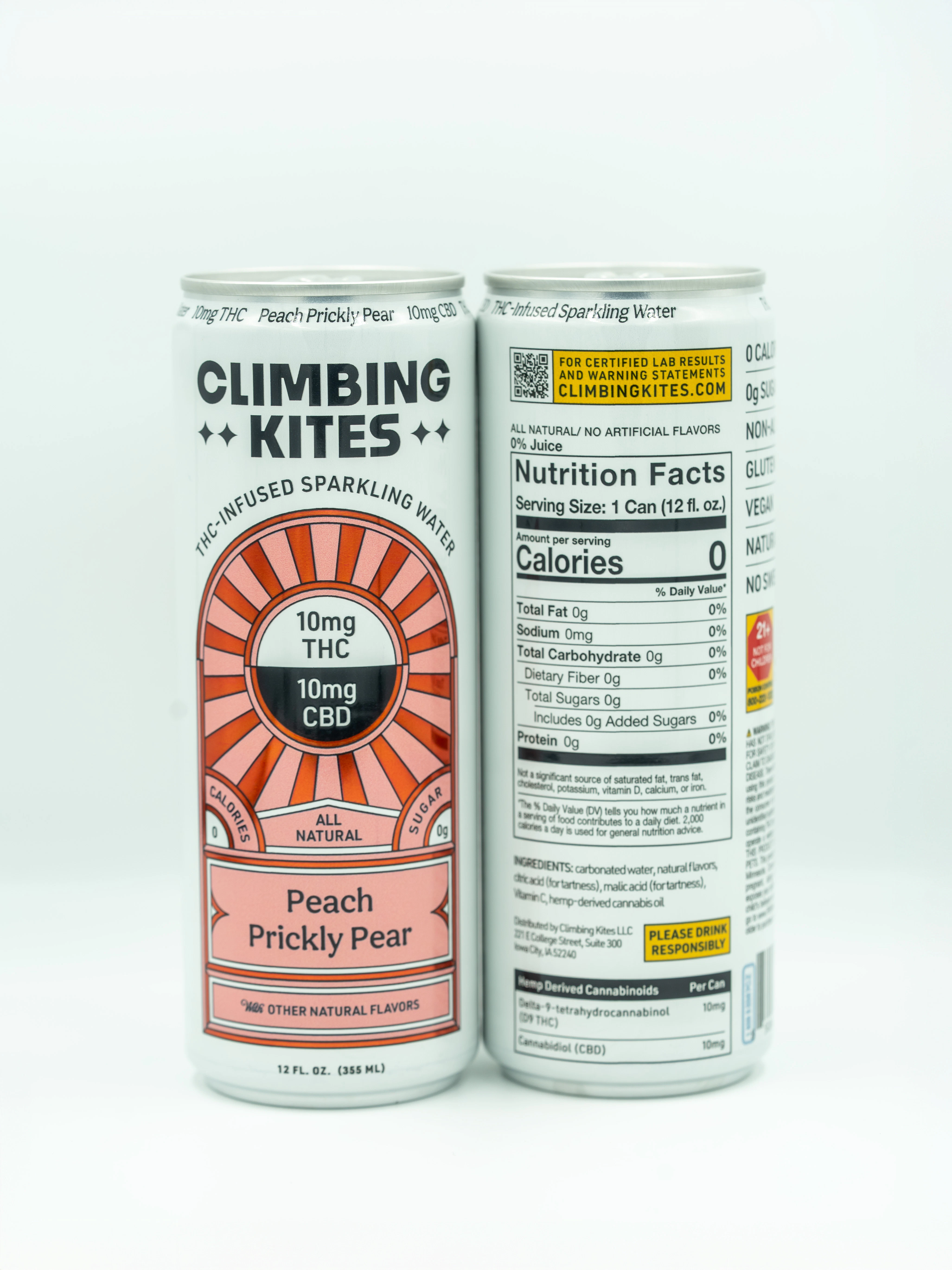 CLIMBING KITES - Climbing Kites | Peach Prickly Pear Sparkling Water THC CBD Beverage | 10mg THC Main Image
