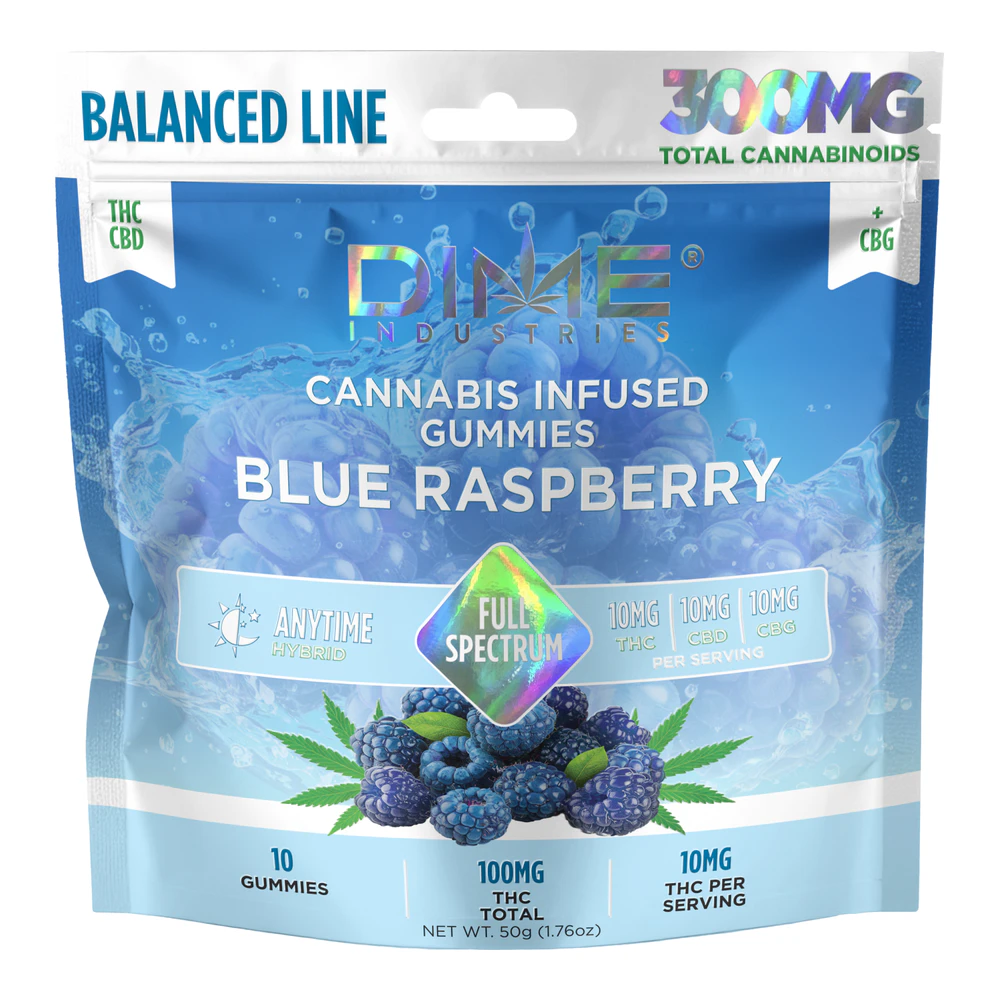 Dime Industries - Dime Industries | Blue Raspberry 1:1:1 | Balanced Line | CBG:CBD:THC | Fruit Gummies | 10pk | 100mg Main Image