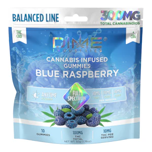 Dime Industries | Blue Raspberry 1:1:1 | Balanced Line | CBG:CBD:THC | Fruit Gummies | 10pk | 100mg