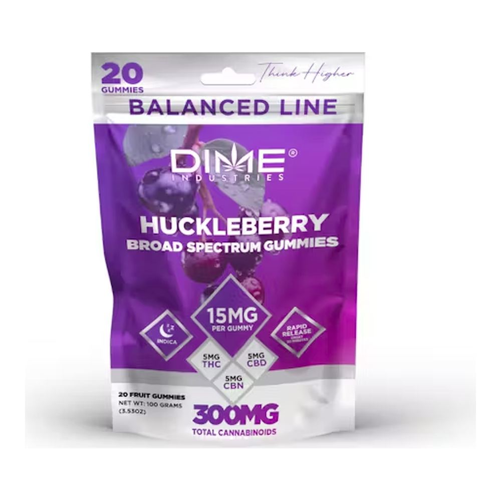 Dime Industries | Huckleberry 1:1:1 | Balanced Line | CBN:CBD:THC | Fruit Gummies 20pk | 100mg