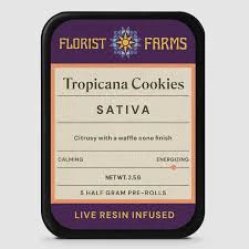 Florist Farms - X| Florist Farms | Tropical Cookies | Live Resin Infused Prerolls | 5pk | .5g Main Image
