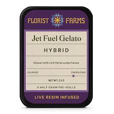 Florist Farms - X| Florist Farms |  Jet Fuel Gelato | Live Resin Infused Preroll | 5pk | .5g Main Image