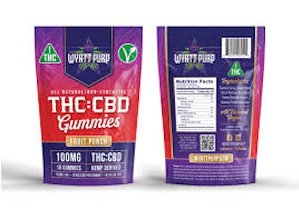 Wyatt Purp - Wyatt Purp THC + CBD 100mg - Gummies 10 Pack of Edibles - Fruit Punch
