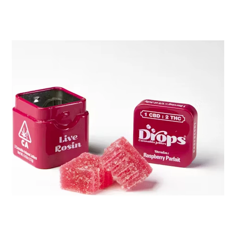 Drops - Drops | Raspberry | 1:2 CBD:THC | Strain-Specific Live Rosin Infused Jellies | 2pc | 100mg Main Image