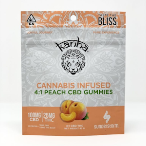 Kanha - Kanha Gummies 100mg CBD/25mg THC 4:1 Peach Gummies $22