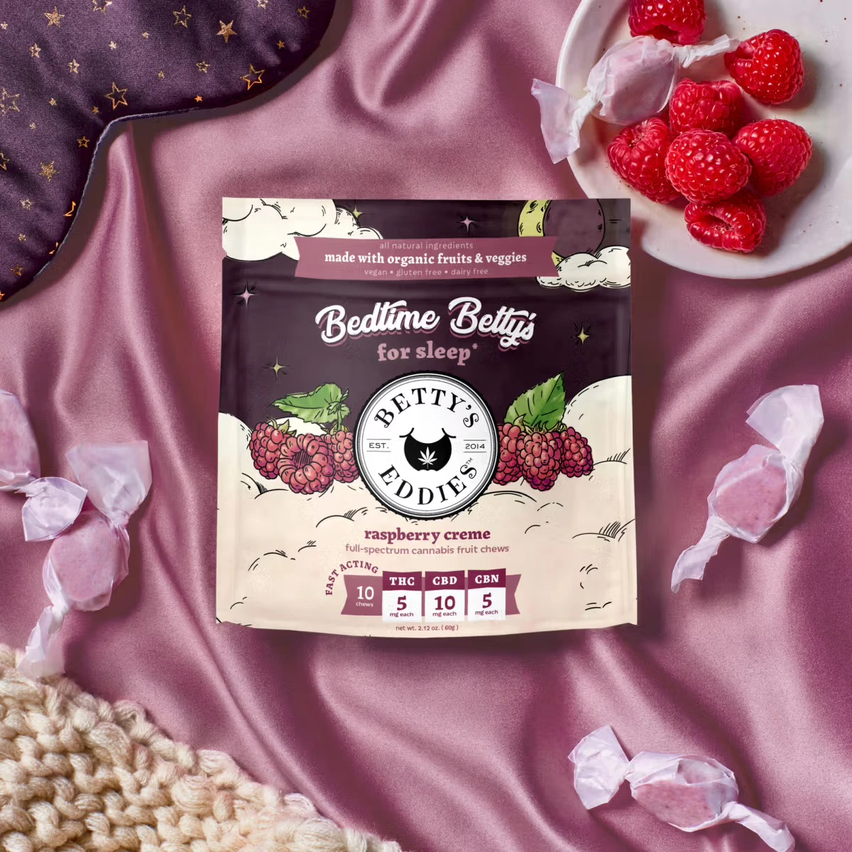 Betty's Eddies - Betty's Eddies | 10pk Fruit Chews | Raspberry Creme 2:4:1 THC:CBD:CBN | 100mg Main Image