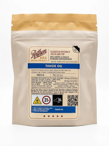 Anthem - Tahoe OG -Indica- 43.21% THC | 0.50 x 5pk 2.5g (Infused Pre-Rolls)| Anthem    -BB11 MID 4