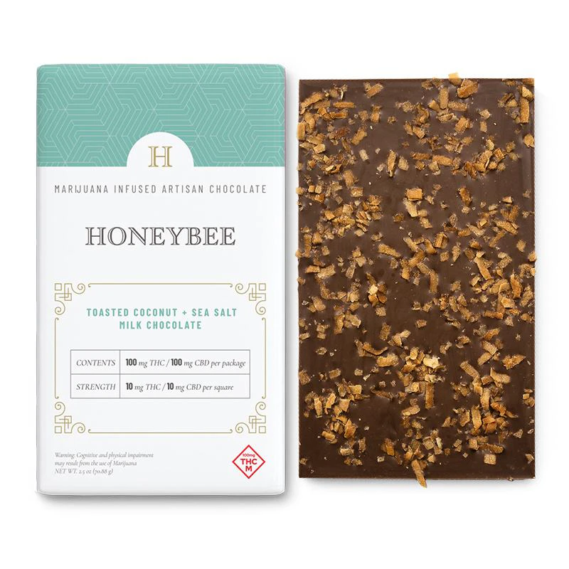 Honeybee - HONEYBEE COCONUT SEA SALT MILK CHOCOLATE BAR 1:1 100MG THC / 100MG CBD Main Image