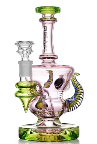 EG Glass - Horned Heirloom Oil Rig, 8 Inch, Transparent Pink, ES24758 | EG Glass