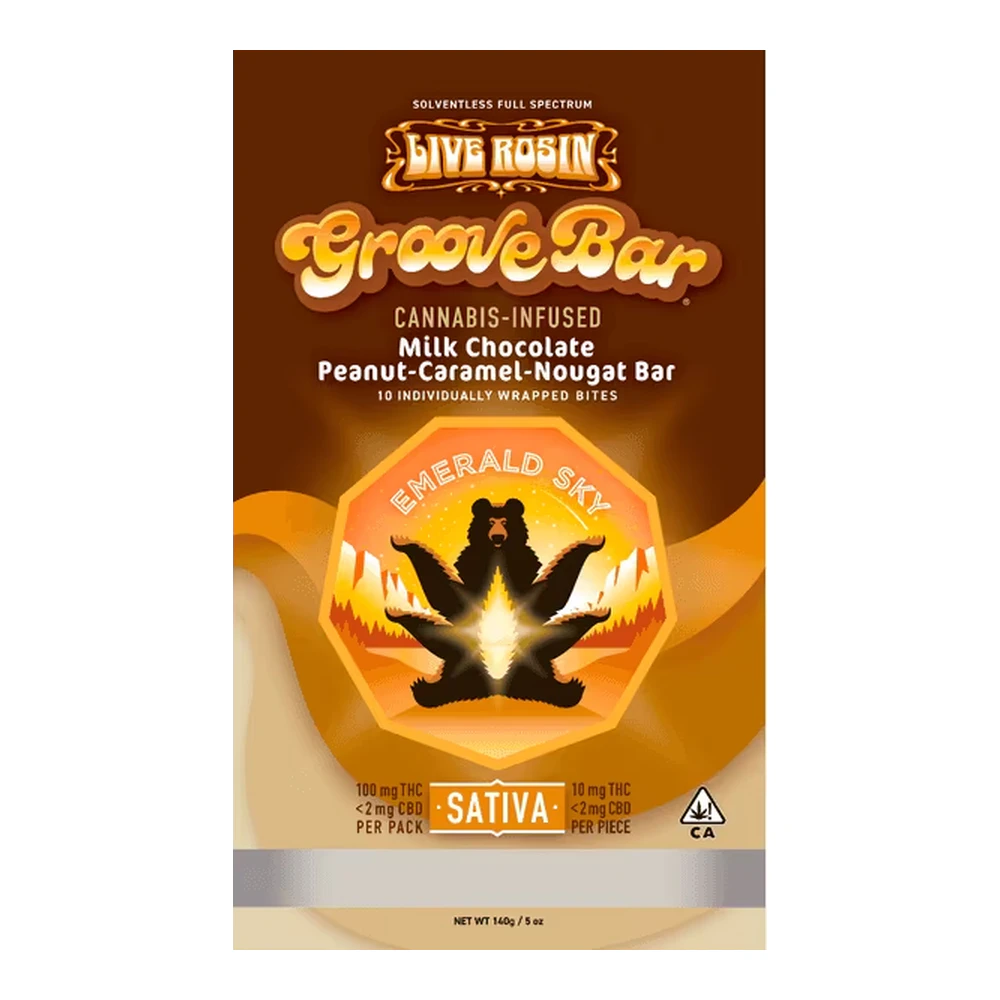 Emerald Sky - Emerald Sky | GrooveBar | Live Rosin | Peanut Caramel Nougat Bar | Sativa | 10pk | 100mg Main Image