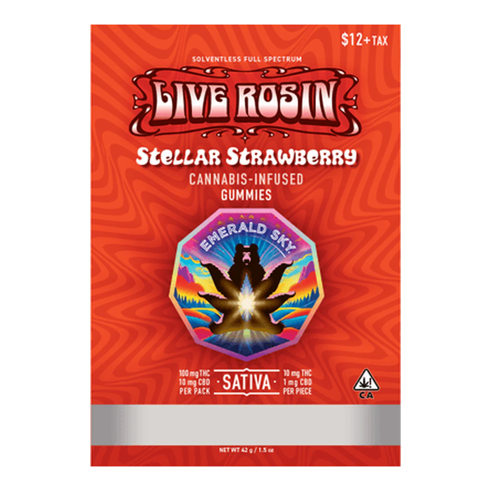 Emerald Sky - Emerald Sky | Stellar Strawberry | Solventless Full Spectrum Live Rosin Gummies | 100mg Main Image