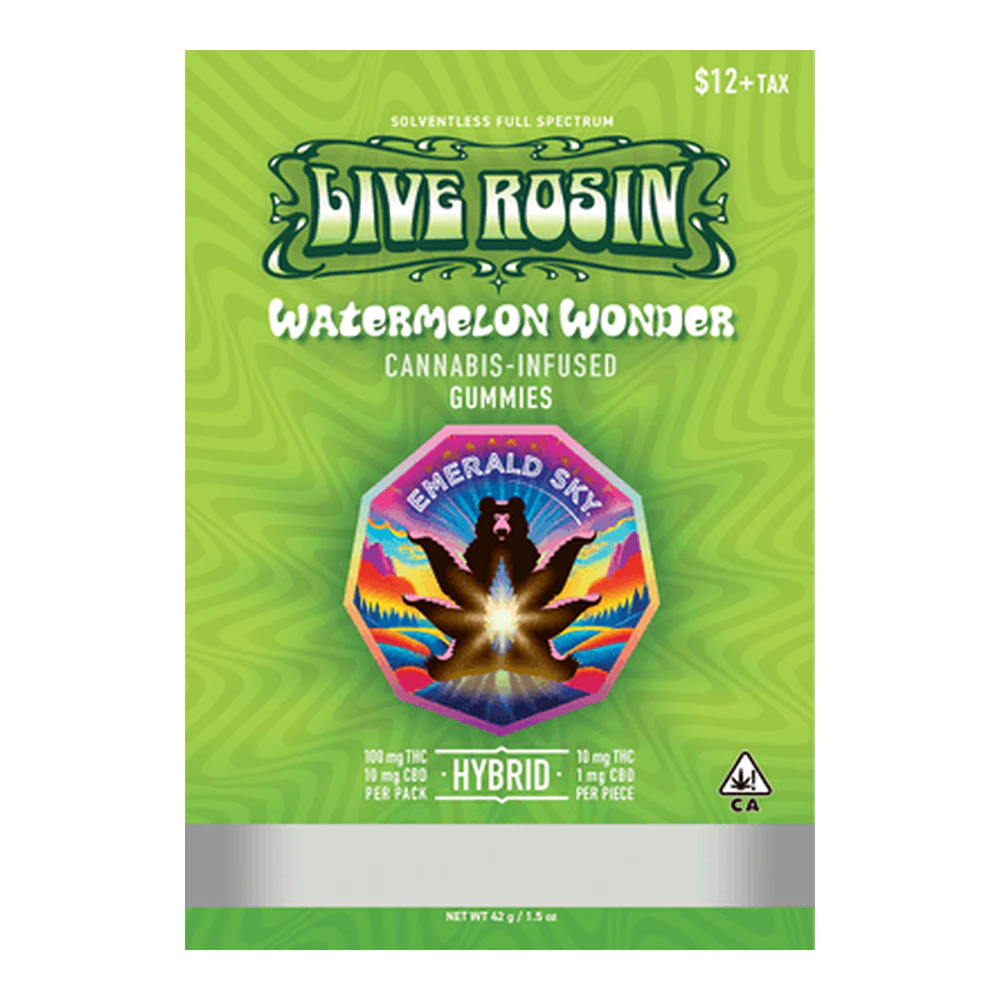 Emerald Sky - Emerald Sky | Watermelon Wonder | Solventless Full Spectrum Live Rosin Gummies | 100mg Main Image