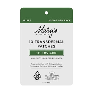 MARY'S MEDICINALS - 10pk - Transdermal Patch - 1:1(Relief) CBD:THC - Mary's Medicinals 
