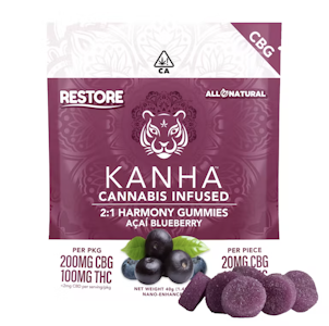 Kanha Edibles - 200mg CBG/100mg THC 2:1 NANO Acai Blueberry Gummies (20mg CBG / 10mg THC - 10 pack) - Kanha