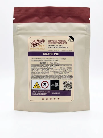 Anthem - Grape Pie -Hybrid- 43.21% THC | 0.50 x 5pk 2.5g (Infused Pre-Rolls)| Anthem - AA11 BACK