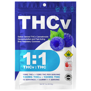 THCV - THCV | 1:1 Blue Raspberry Gummies | 10pk | DOH | 100mg THCv : 100mg THC
