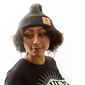 Haven - Main Collection - Charcoal Leather Logo Beanie