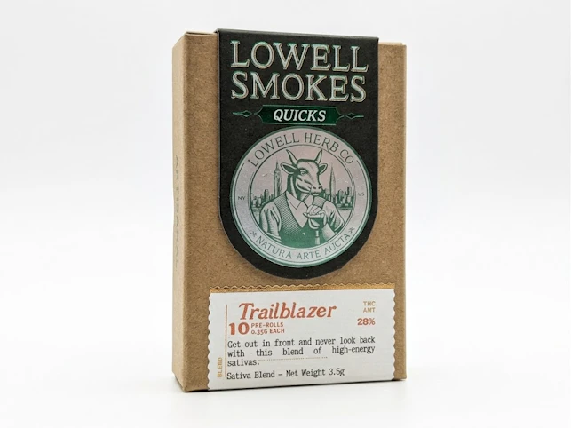 Lowell Smokes - Trailblazer -Sativa- 28% THC | 0.35g x 10 Quicks Premium (3.5g Pre-Rolls Pack) | Lowell Smokes -k10 front