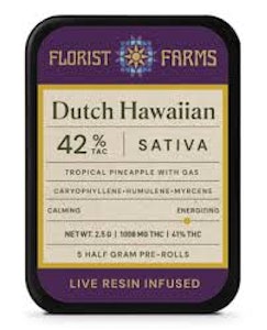 FLORIST FARMS - Dutch Hawaiian | Live Resin Infused | Prerolls | 5pk/2.5g (Florist Farms)