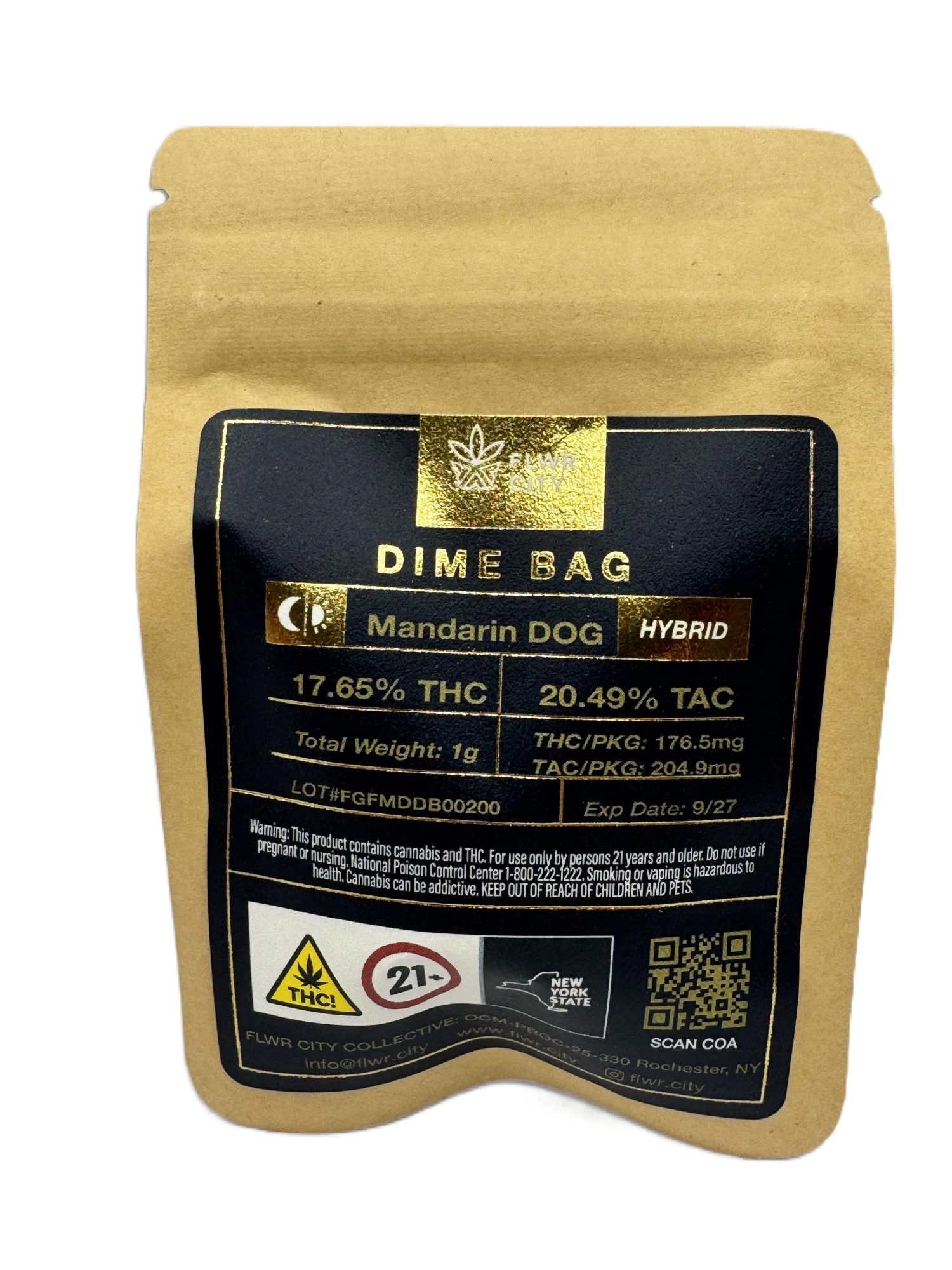 FLOWER CITY - Flwr City - Mandarin Dog - "Dime Bag" - 1.0g - 17.65% THC - Dry Flower Main Image
