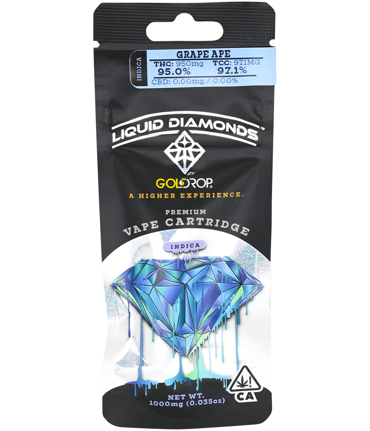 GoldDrop - Grape Ape Liquid Diamonds 95.6% THC | Gold Drop | 1g Cart Main Image