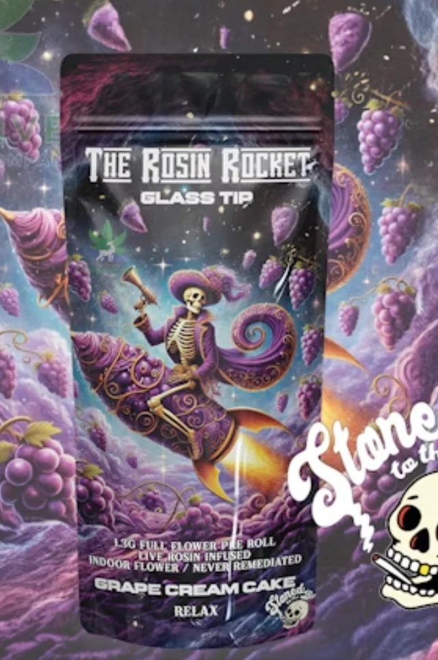 Stoned to the Bone - Stoned to the Bone-Rosin Rocket-Grape Cream Cake-Hybrid-Pre Roll-1.3G-41.02% Main Image