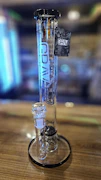 GRAV | Large Straight Base w/ Disc Water Pipe | Black and Clear