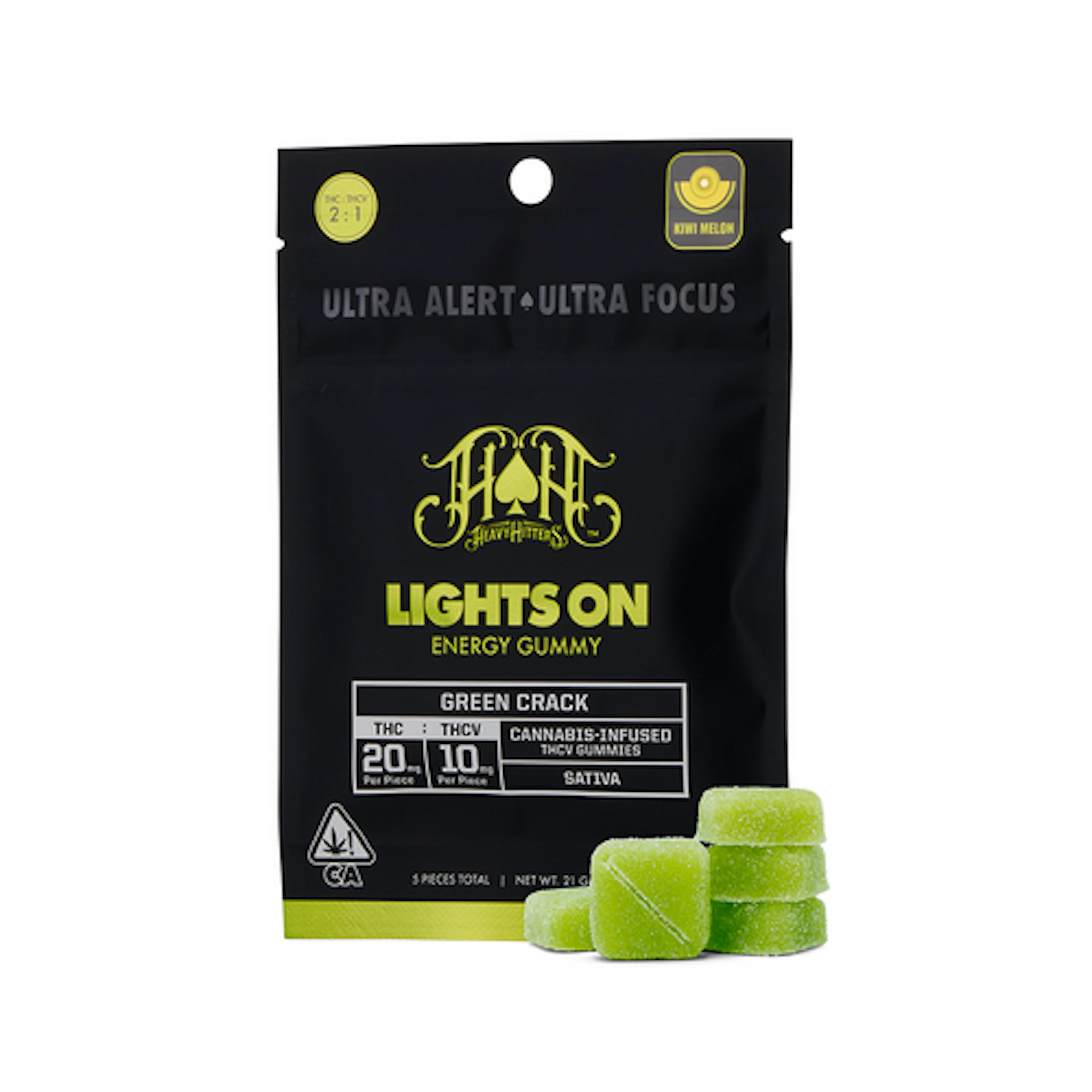 Heavy Hitters Green Crack Lights On 2:1 THC:THCV Energy Gummies 50mg
