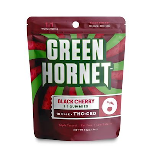 GREEN HORNET - Green Hornet - Black Cherry 1:1 Gummies - 100mg THC 100 CBD