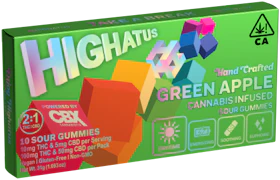 HIGHATUS: Green Apple Sour Gummies 2:1 (100mg THC/50mg CBD) 10pk (S)