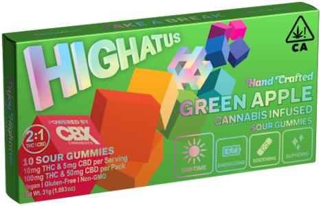 Highatus - HIGHATUS: Green Apple Sour Gummies 2:1 (THC:CBD) 100mg THC/50mg CBD